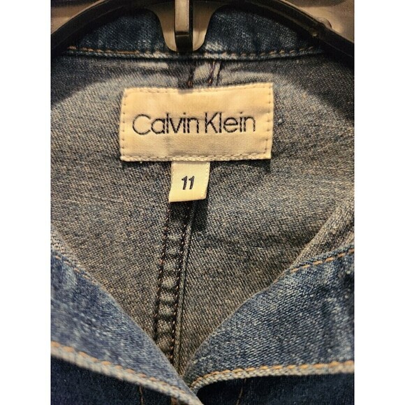 Calvin Klein Denim Shirt Dress Midi Length Long Sleeve Button Up sz 11 - Picture 5 of 10